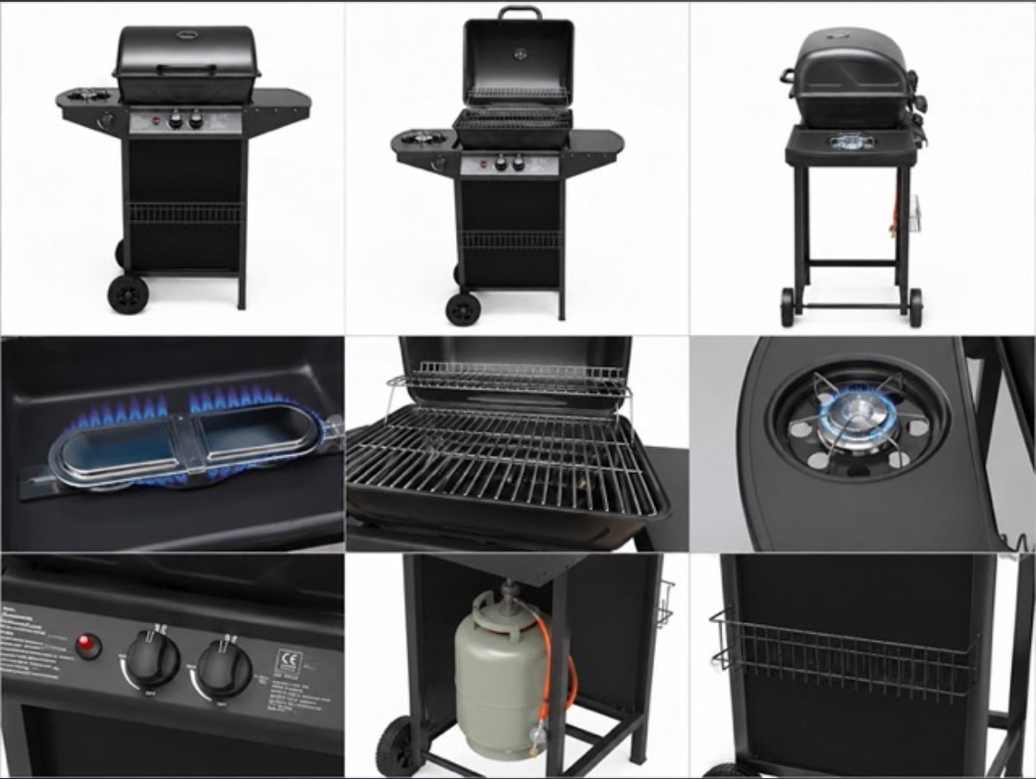 Barbecue A Gas Termometro Grill Pietra Portatile Con Fornello Laterale Ruote