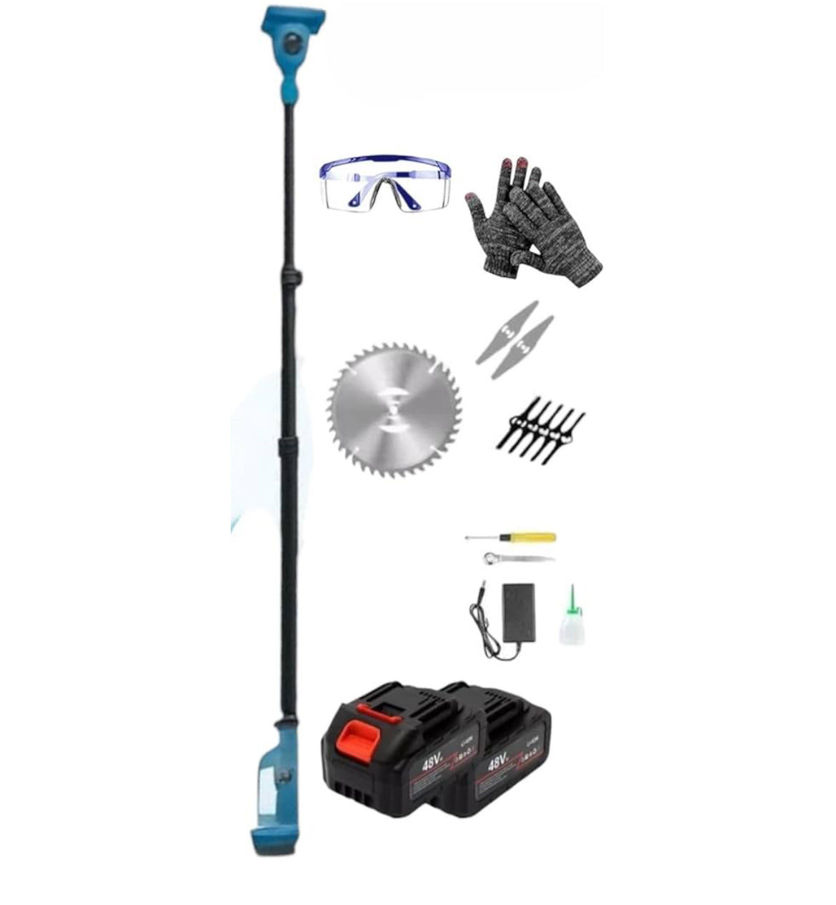 Kit 4 in 1 Giardinaggio Professionale a Batteria 88V, Motosega + Cesoia Potatura + Decespugliatore + Soffiatore Foglie con 2 Batterie e Accessori