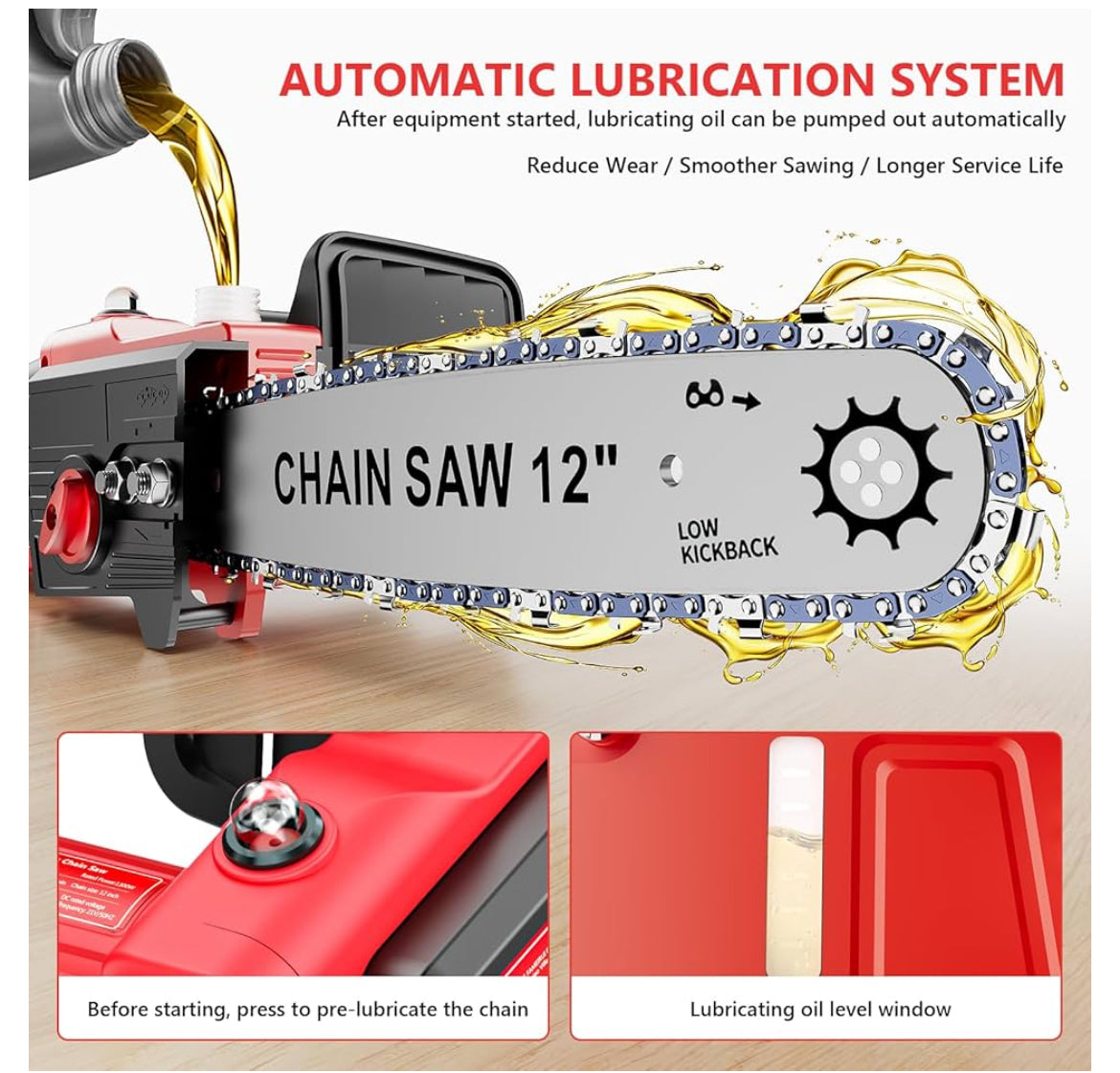 Brushless Mini Motosega a Batteria per Potatura 12 Pollici,1300W Motosega Elettrica 2 * 3000 mAh Batteria, con Lubrificazione Automatica,Sega Elettrica per Potatura per Tagliare Legna, Potare Rami