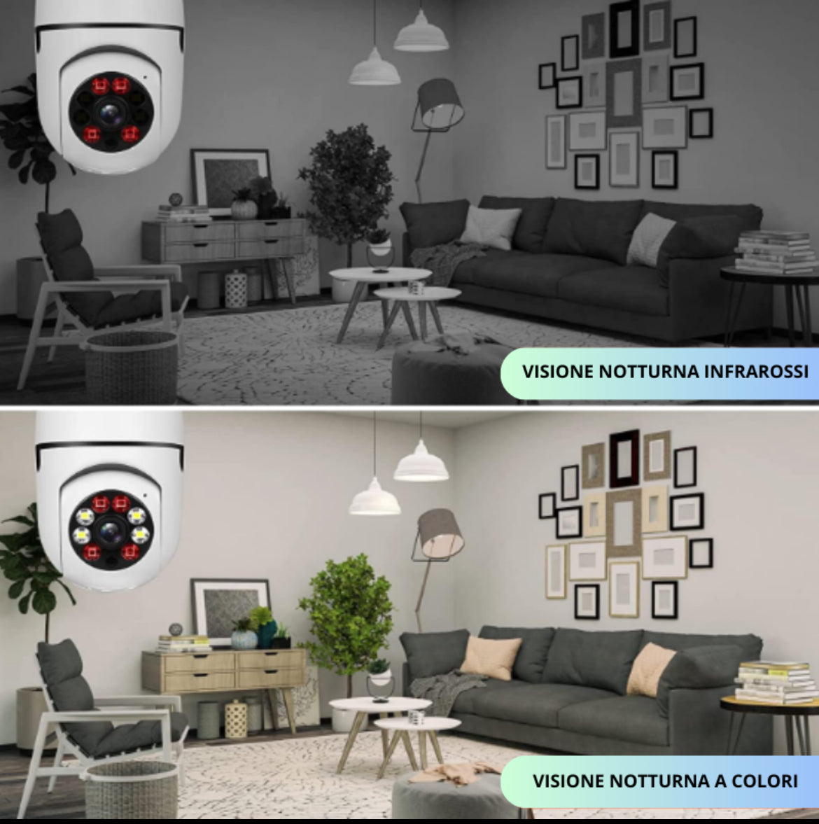 Telecamera Bulbo WiFi 360° 1080p Lampadina Visione Notturna Colori App