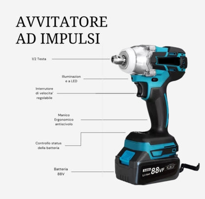 Kit Professionale 3 in 1 Avvitatore + Avvitatore a Impulsi + Smerigliatrice 88V