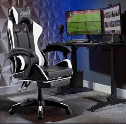 Sedia da Gaming Reclinabile, Poltrona Ufficio girevole, con rotelle ergonomica nero e bianco