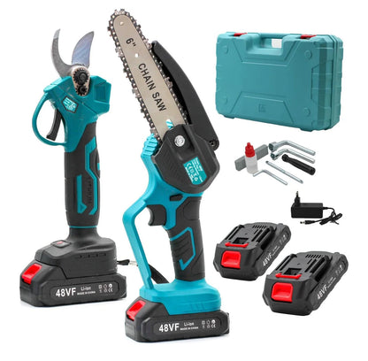 KIT 3 IN 1 DECESPUGLIATORE + MOTOSEGA + FORBICI + 4 BATTERIE 48VF