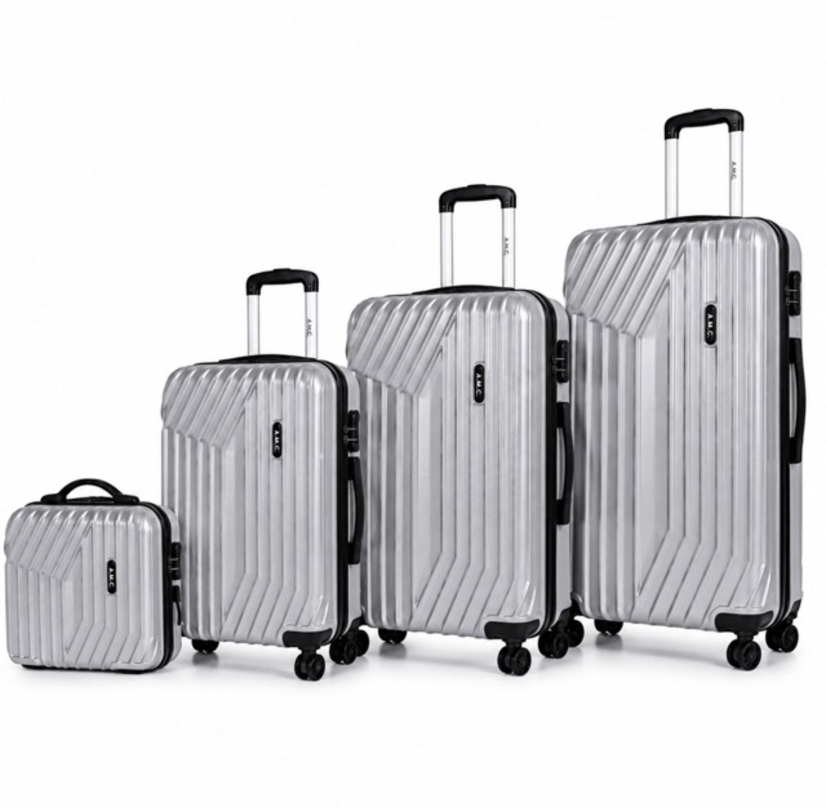 Set 4 Valigie da Viaggio Rigide + Beauty Case Trolley 4 Ruote 360 con Chiusura