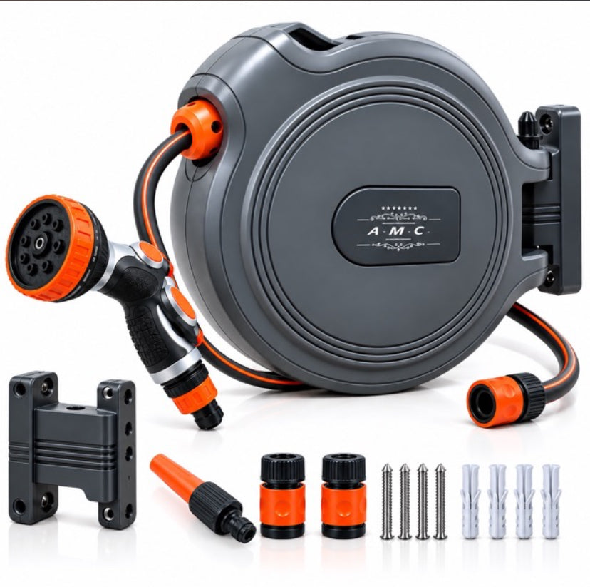 Avvolgitubo Automatico da Parete 15MT Tubo in PVC Staffa a Muro rotabile a 180