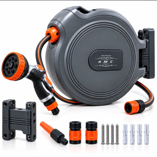Avvolgitubo Automatico da Parete 15MT Tubo in PVC Staffa a Muro rotabile a 180
