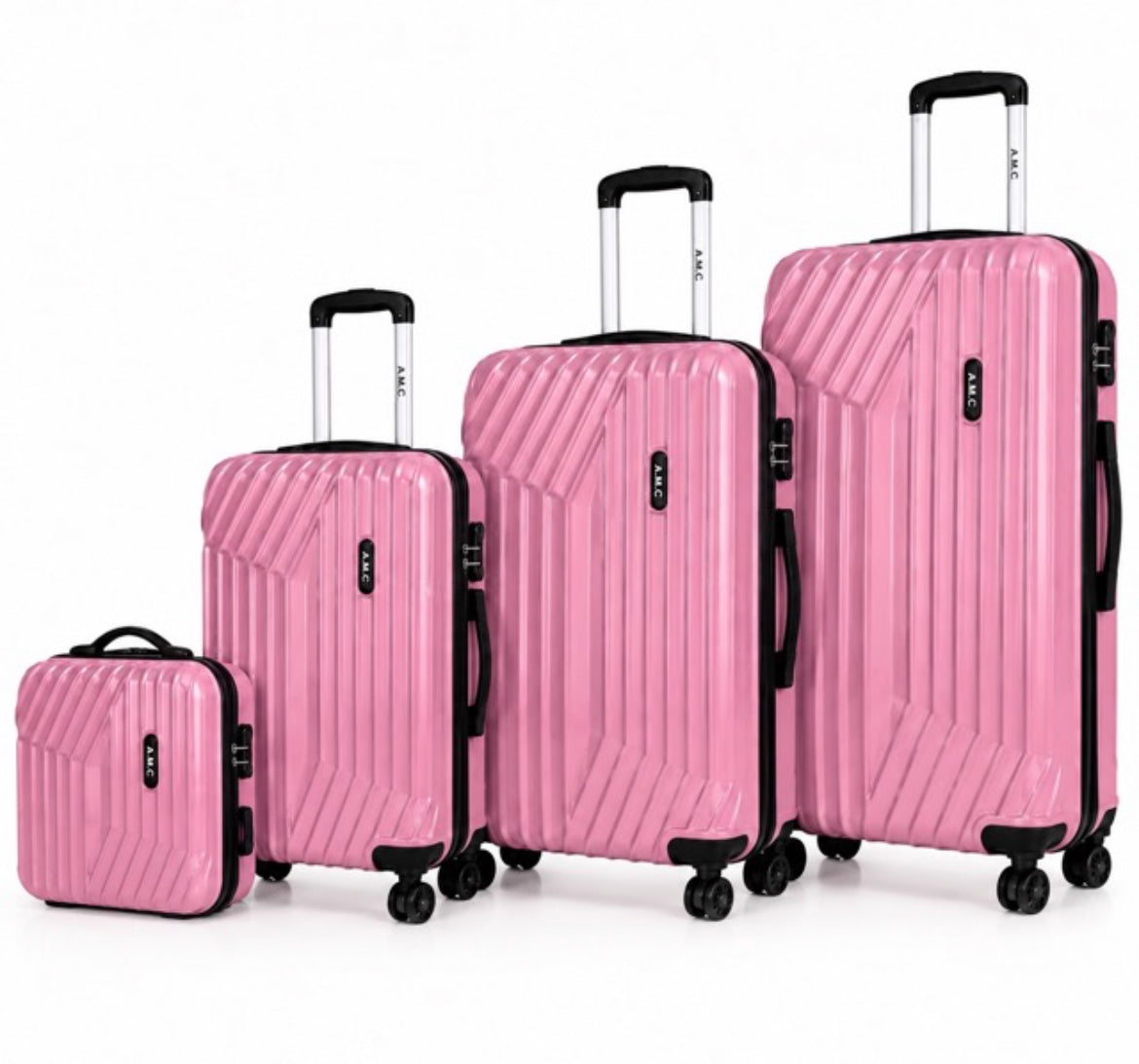 Set 4 Valigie da Viaggio Rigide + Beauty Case Trolley 4 Ruote 360 con Chiusura