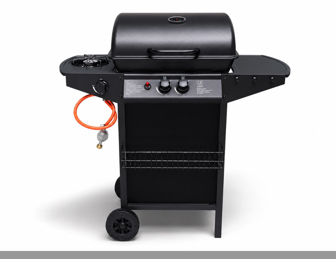 Barbecue A Gas Termometro Grill Pietra Portatile Con Fornello Laterale Ruote