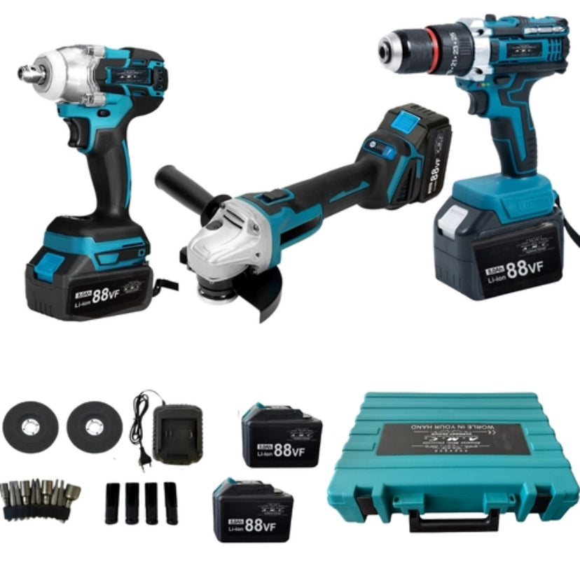 Kit Professionale 3 in 1 Avvitatore + Avvitatore a Impulsi + Smerigliatrice 88V
