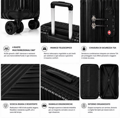 Set 4 Valigie da Viaggio Rigide + Beauty Case Trolley 4 Ruote 360 con Chiusura