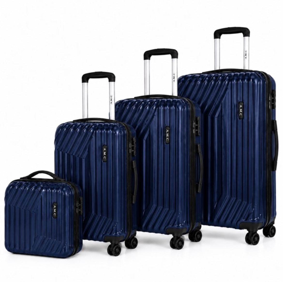 Set 4 Valigie da Viaggio Rigide + Beauty Case Trolley 4 Ruote 360 con Chiusura