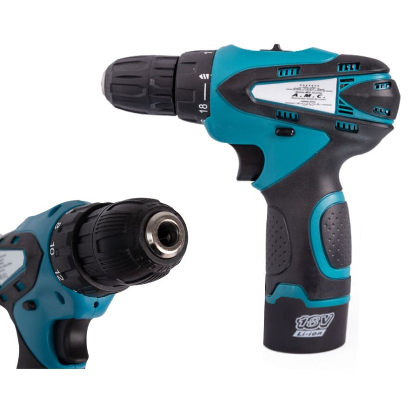 Coppia Trapano Avvitatore a Batteria Professionale 18V, 2 Batterie, 17 Accessori