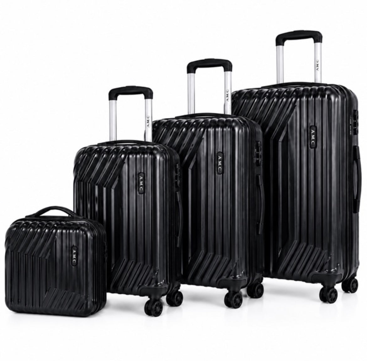 Set 4 Valigie da Viaggio Rigide + Beauty Case Trolley 4 Ruote 360 con Chiusura