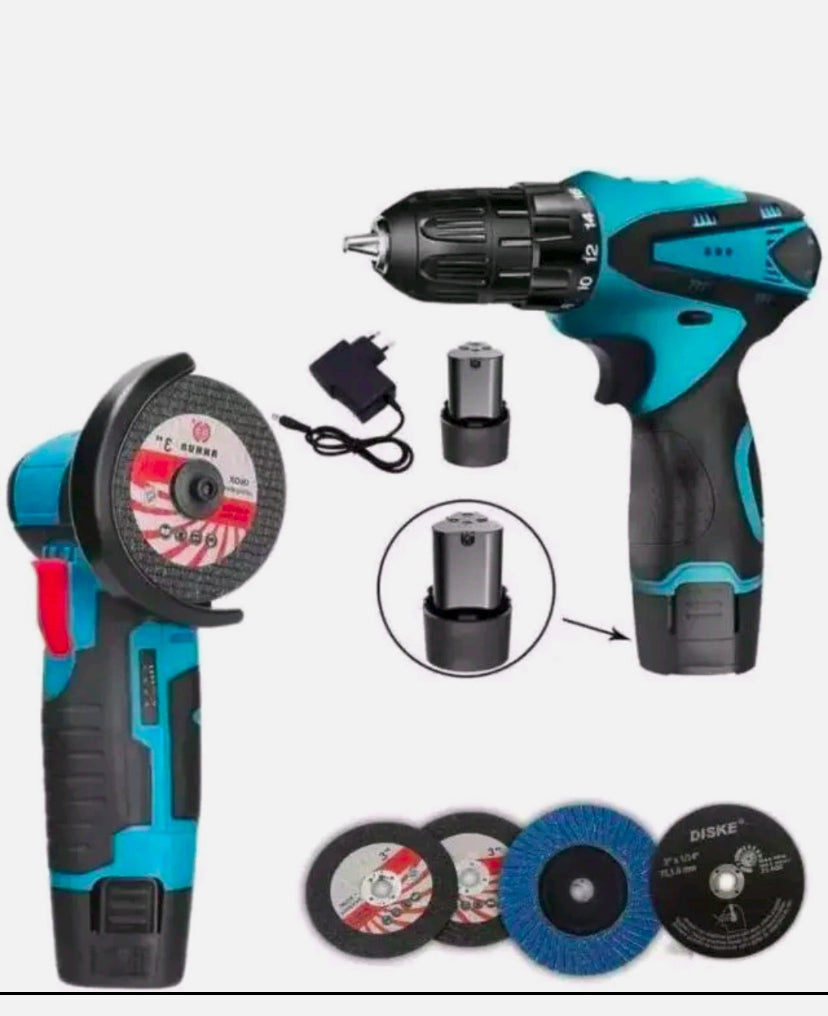 Trapano + Smerigliatrice Angolare Flex con 2 Batterie 48V mukins Kit Completo