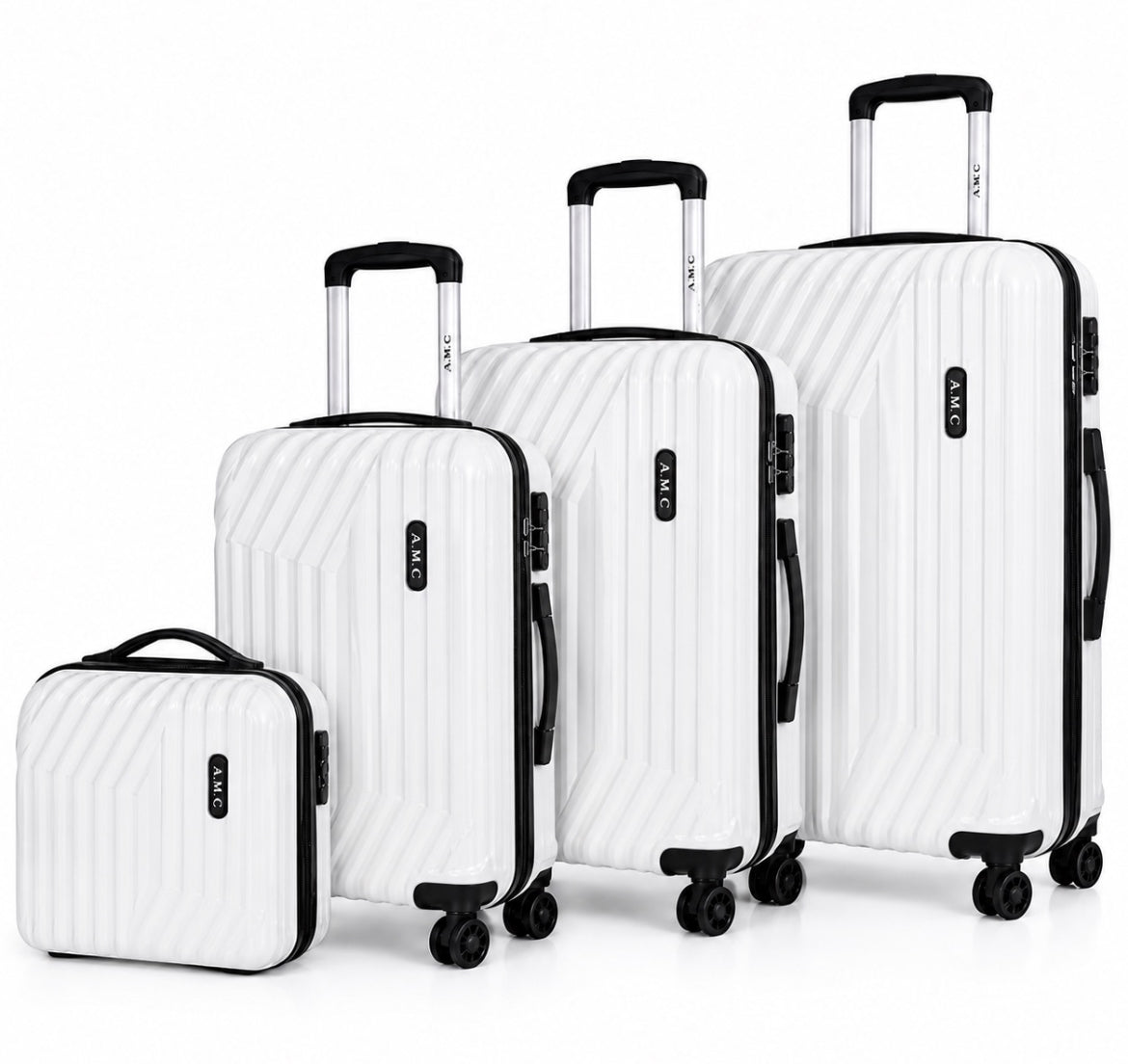Set 4 Valigie da Viaggio Rigide + Beauty Case Trolley 4 Ruote 360 con Chiusura