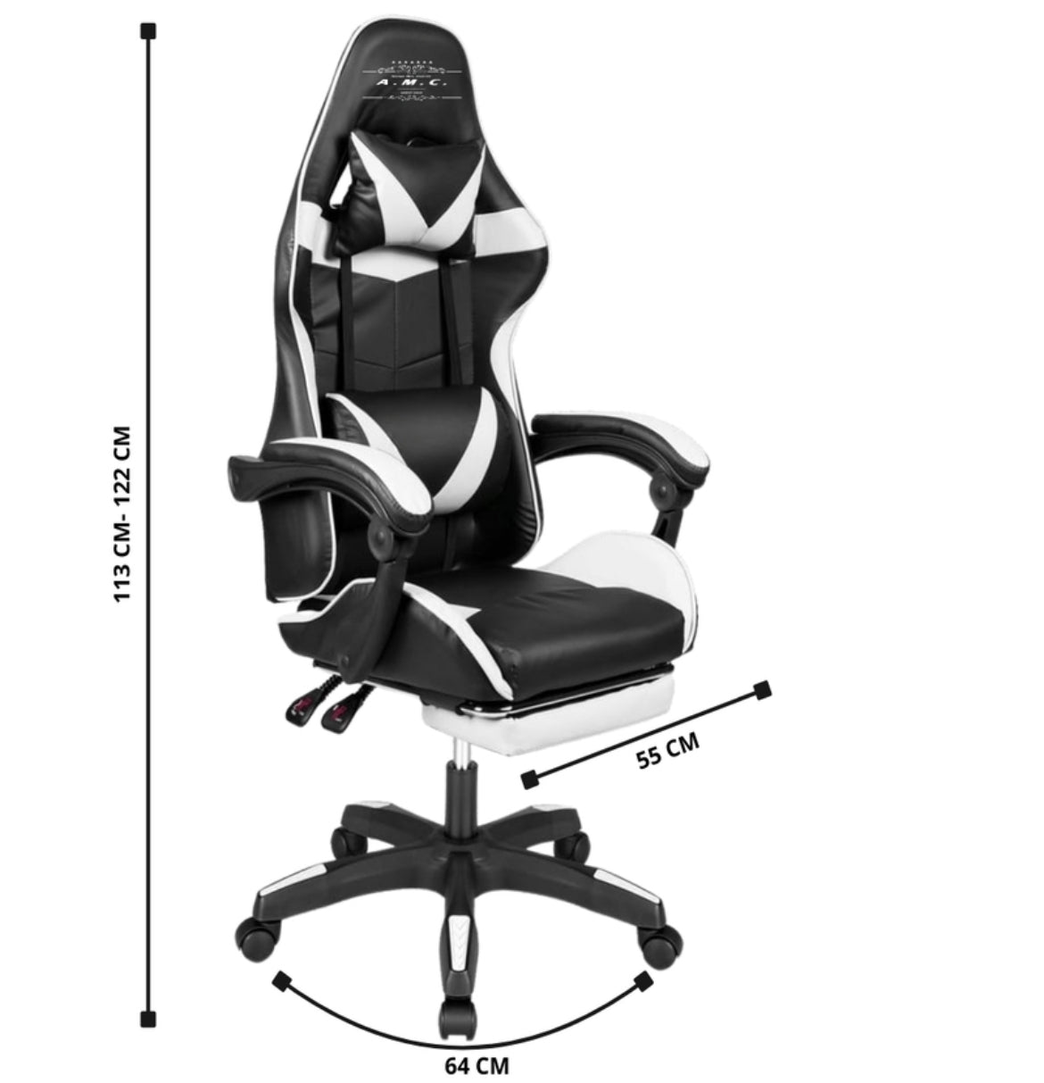 Sedia da Gaming Reclinabile, Poltrona Ufficio girevole, con rotelle ergonomica nero e bianco