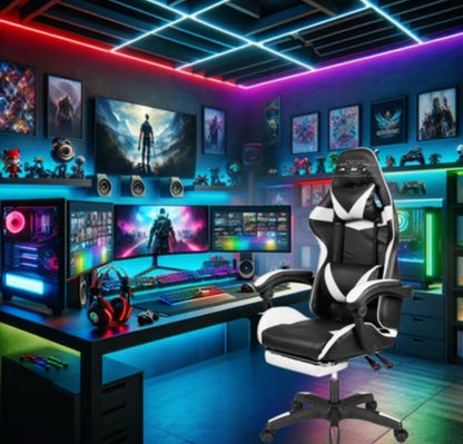 Sedia da Gaming Reclinabile, Poltrona Ufficio girevole, con rotelle ergonomica nero e bianco