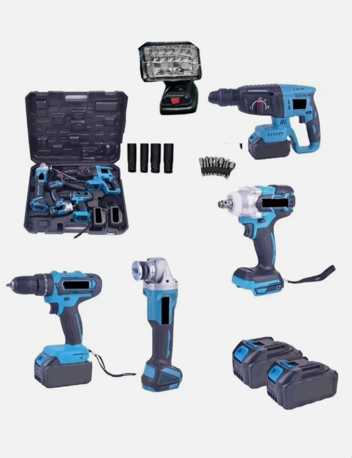 KIT 4 IN1 TASSELLATORE+TRAPANO IMPULSI +TRAPANO AVVITATORE SMERIGLIATRICE +FARO LED