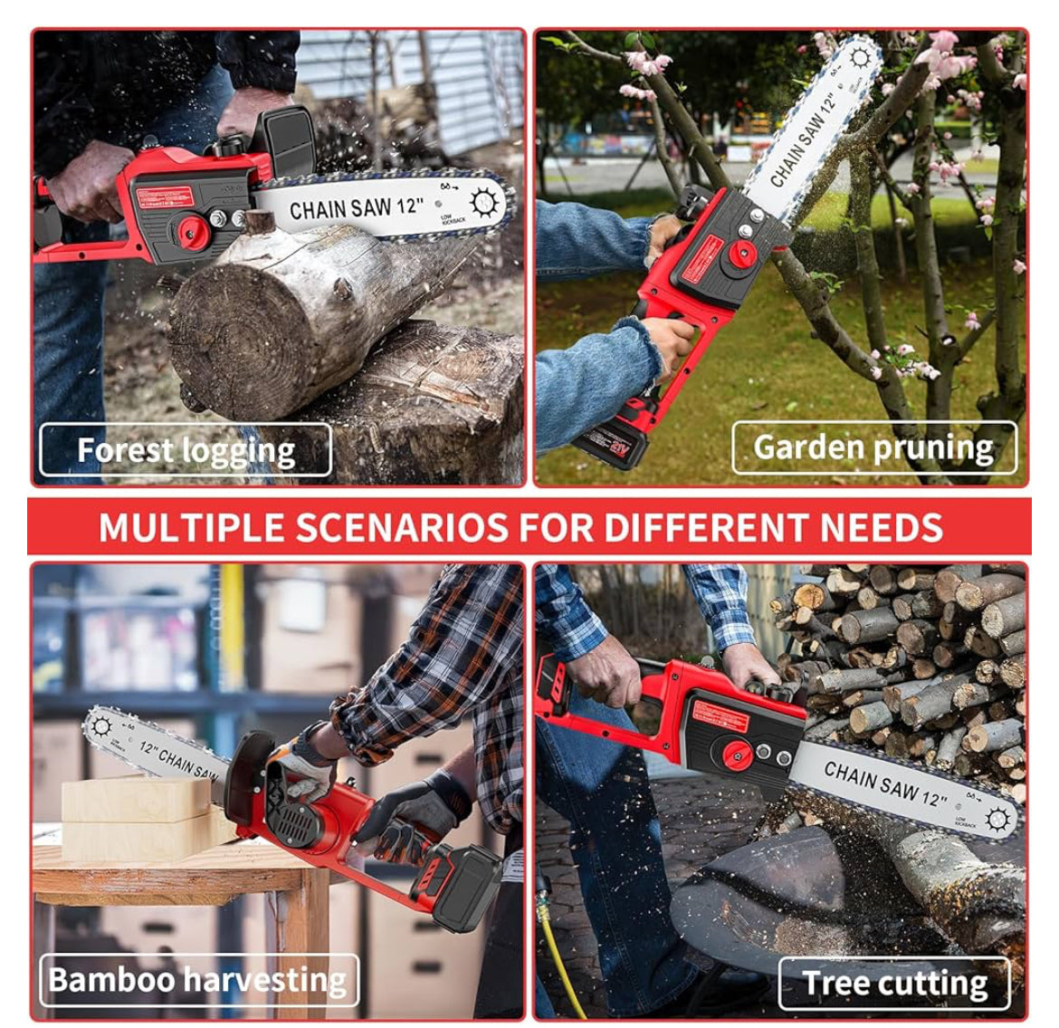 Brushless Mini Motosega a Batteria per Potatura 12 Pollici,1300W Motosega Elettrica 2 * 3000 mAh Batteria, con Lubrificazione Automatica,Sega Elettrica per Potatura per Tagliare Legna, Potare Rami