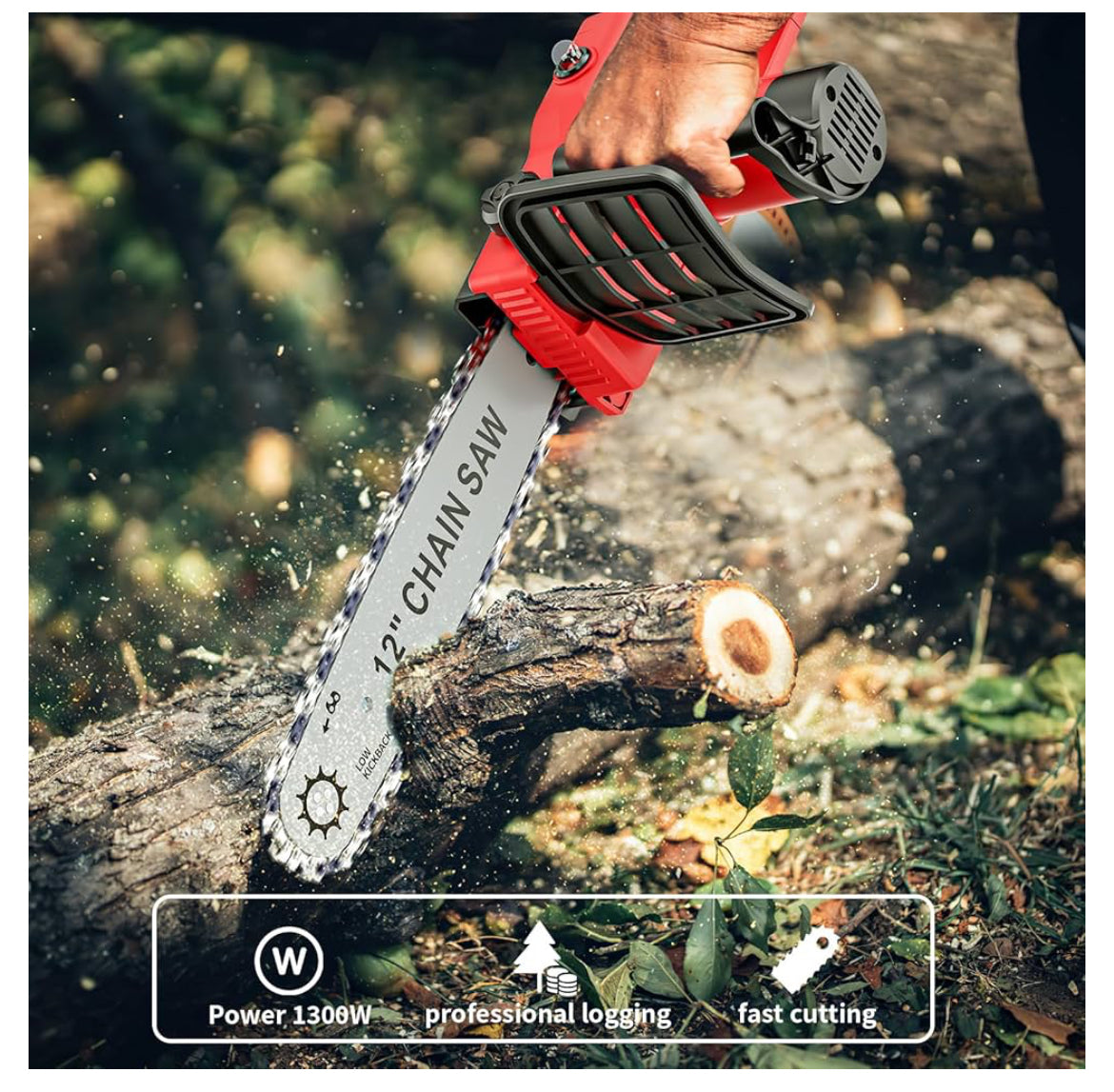 Brushless Mini Motosega a Batteria per Potatura 12 Pollici,1300W Motosega Elettrica 2 * 3000 mAh Batteria, con Lubrificazione Automatica,Sega Elettrica per Potatura per Tagliare Legna, Potare Rami