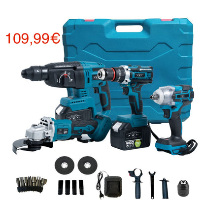 Kit 4 in 1 Avvitatore + Avvitatore a Impulsi + Smerigliatrice + Tassellatore 88V