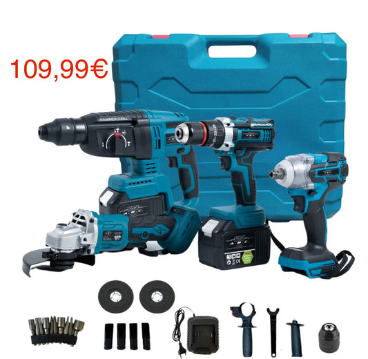 Kit 4 in 1 Avvitatore + Avvitatore a Impulsi + Smerigliatrice + Tassellatore 88V
