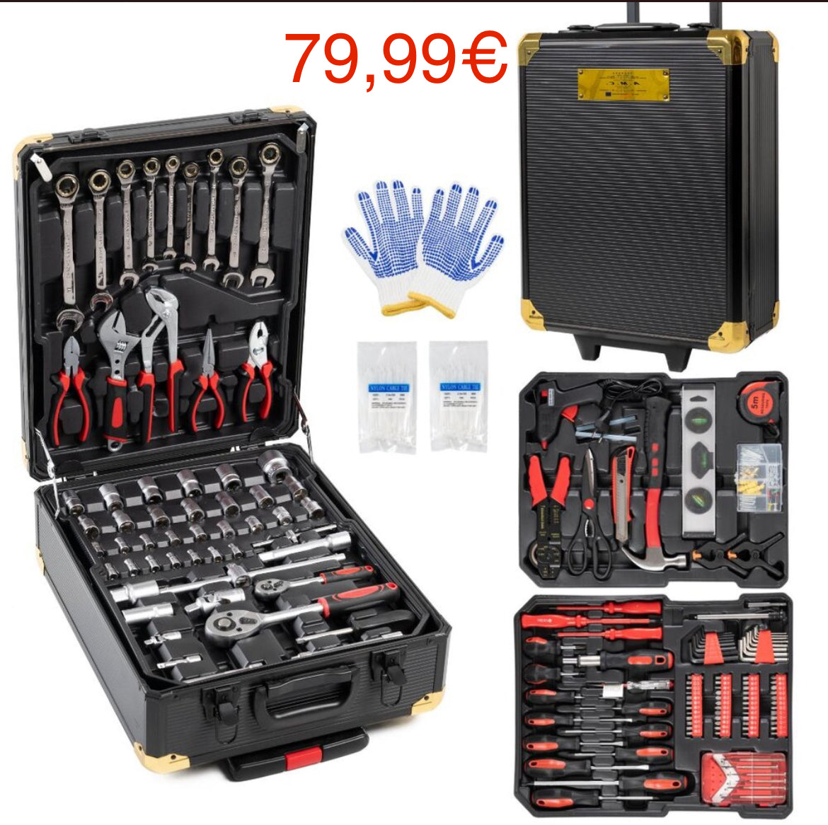 Cassetta Attrezzi Lavoro 849 PZ Valigia Completa Utensili Trolley Portautensili