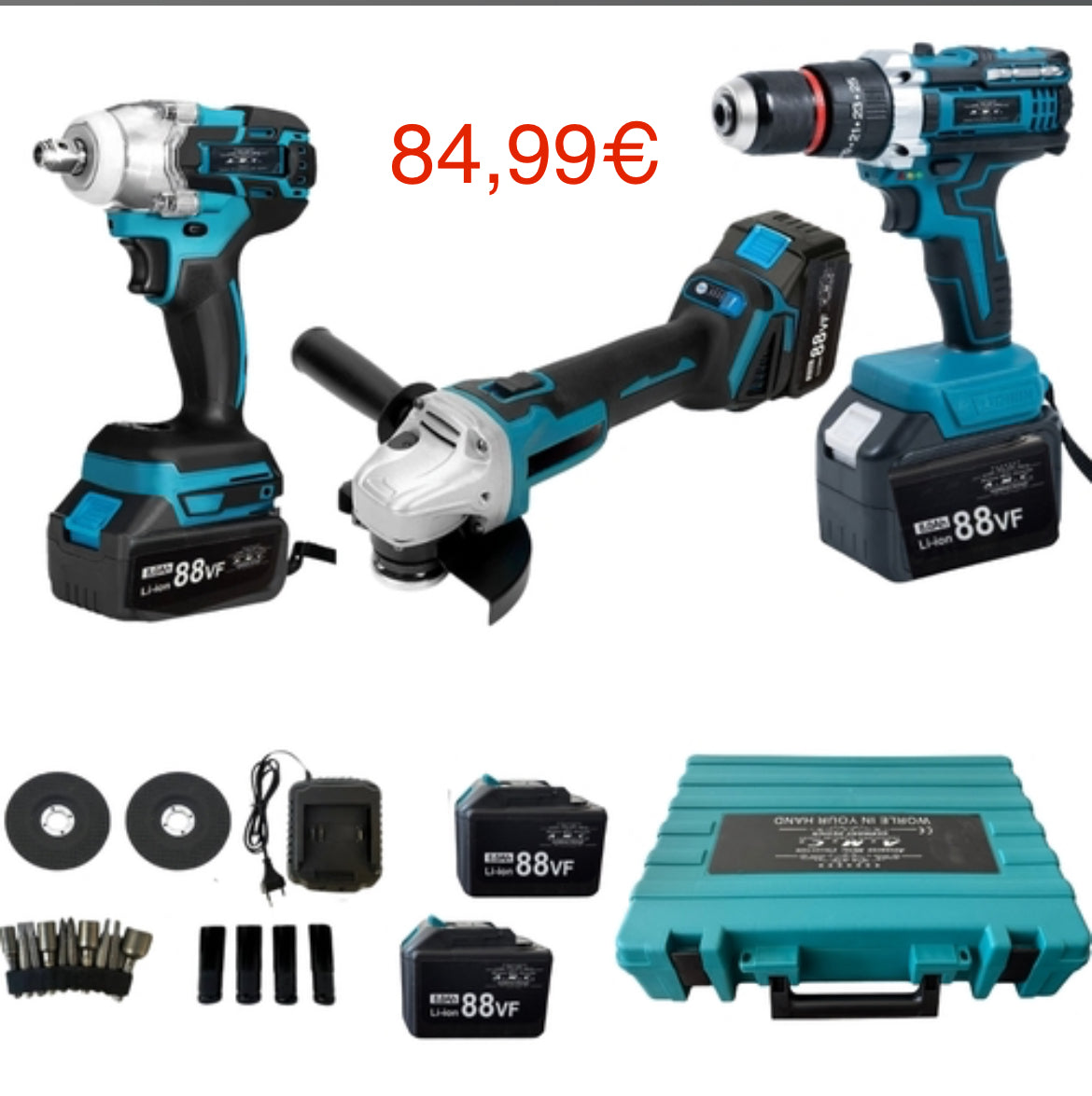 Kit Professionale 3 in 1 Avvitatore + Avvitatore a Impulsi + Smerigliatrice 88V