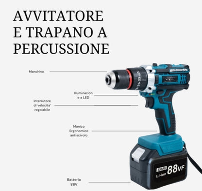 Kit Professionale 3 in 1 Avvitatore + Avvitatore a Impulsi + Smerigliatrice 88V
