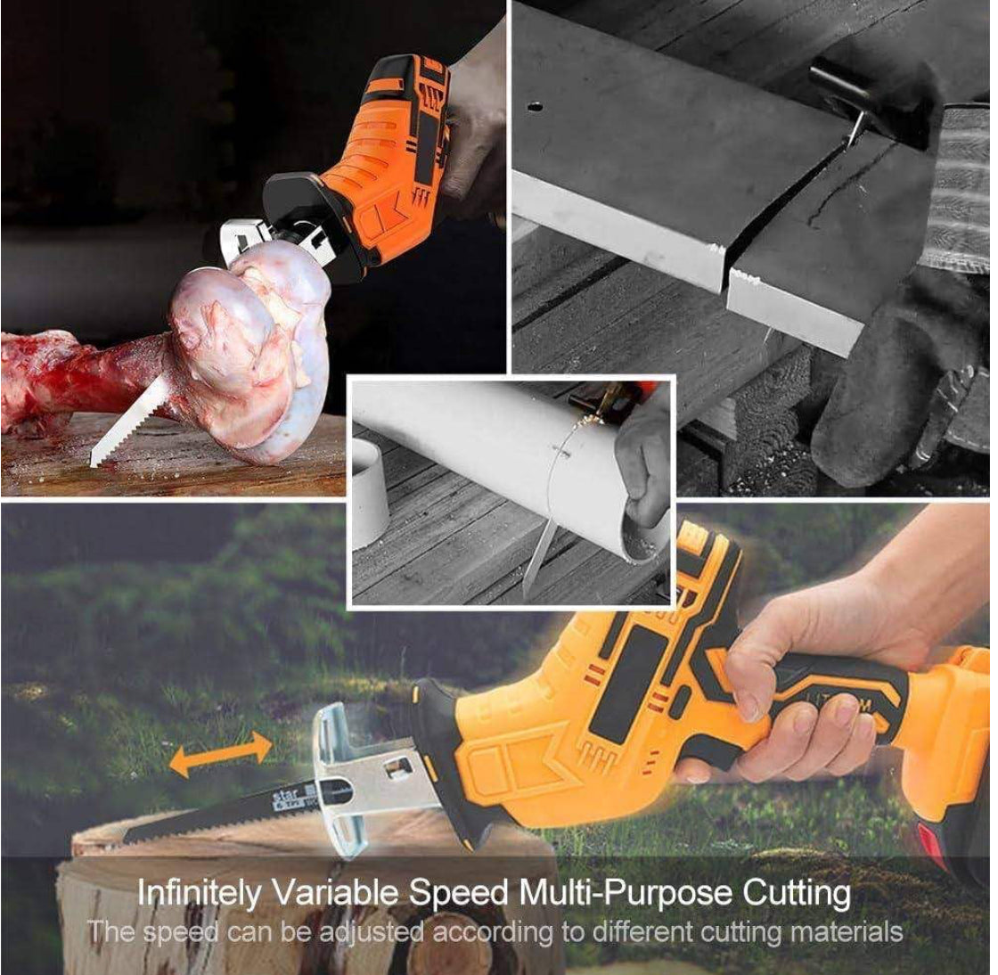 Sega Elettrica per Carne e Ossa Senza Fili, Kit Seghetto Manuale Potente con Luce LED e Scatola di Ricarica, Motore Brushless per Taglio Carni Fresche/Congelate e Ossa di Manzo/Maiale (48V)