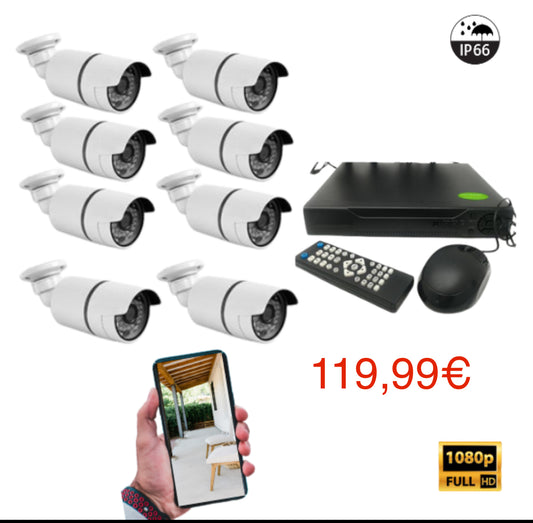 Kit Videosorveglianza 8 Canali Infrarossi HD + DVR, Cavi, Alimentatore.