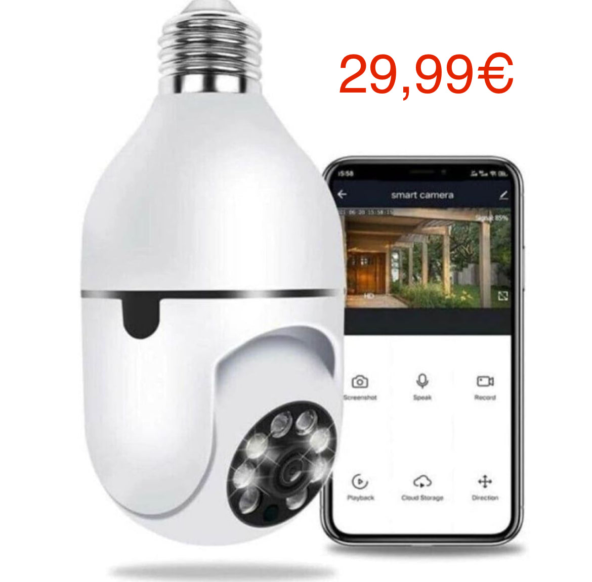 Telecamera Bulbo WiFi 360° 1080p Lampadina Visione Notturna Colori App