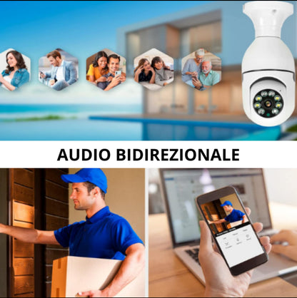 Telecamera Bulbo WiFi 360° 1080p Lampadina Visione Notturna Colori App
