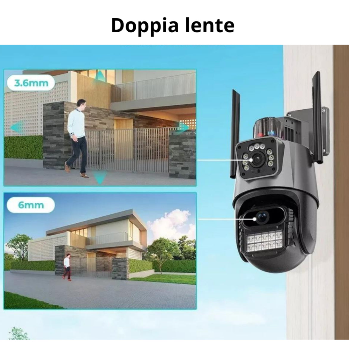 Telecamera PTZ 6MP 4K WiFi Doppio Obiettivo Audio Allarme IP66 Infrarossi