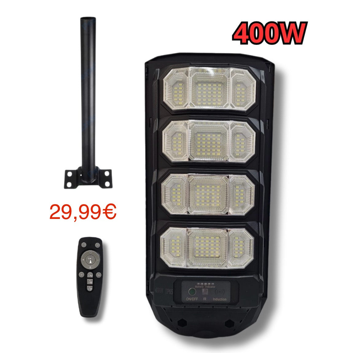 Lampione LED 400W Solare Stradale Sensore Crepuscolare Telecomando Pannello 216 Led