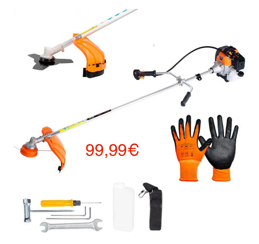 AMC Decespugliatore a scoppio multifunzione 2 in 1 52cc 2 tempi professionale con testina doppio filo da 2 mm e disco tre denti in acciaio rinforzato tagliasiepi e bordo
