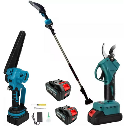 Kit 3in1 Forbici Potatura Elettrica Batteria 48V Asta Telescopica Motosega da 6"