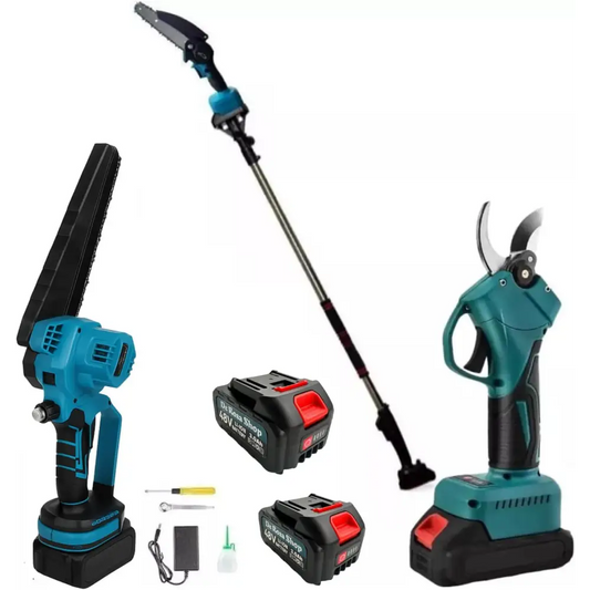 Kit 3in1 Forbici Potatura Elettrica Batteria 48V Asta Telescopica Motosega da 6"