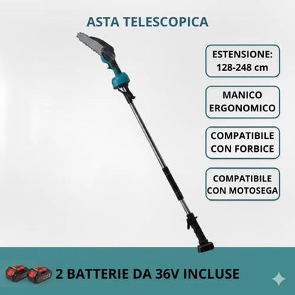 Kit 3in1 Forbici Potatura Elettrica Batteria 48V Asta Telescopica Motosega da 6"