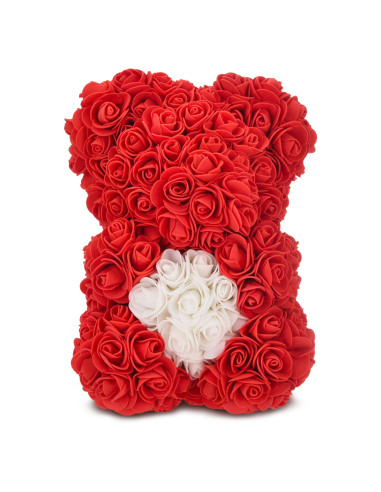 Orso di Rose Artificiali H25cm Orsetto con Confezione Trasparente Idea Regalo